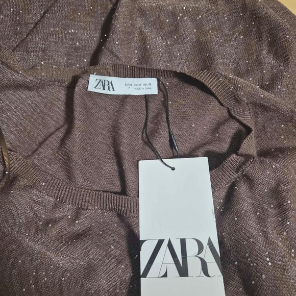 ZARA NWT Sparkly Diamond Studded Fairy Cottagecore Witchy Chocolate Brown Top M - Picture 5 of 9